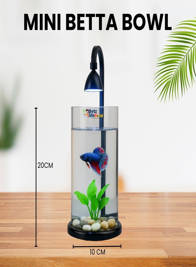VAYINATO Mini Acrylic Desktop Fish Bowl PS-10 (Black/White) | 1.2L Capacity | 10cm Diameter × 20cm Height | Aquarium Bowl with Multi-Color Hanging LED Light | Ideal for Betta | Office & Home Decor - Image 3